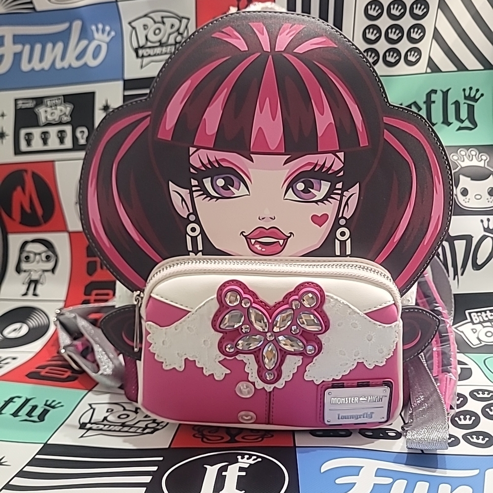 Loungefly Pink, Black & White Character Backpack with Jeweled Bow Pocket - Picture 1 of 4